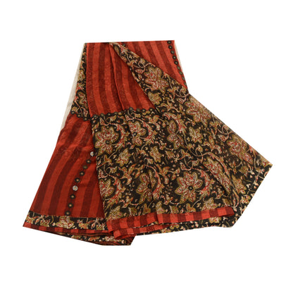 Sanskriti Vintage Sarees Black Printed Georgette Sari 5yd Floral Craft Sustainable Fabric