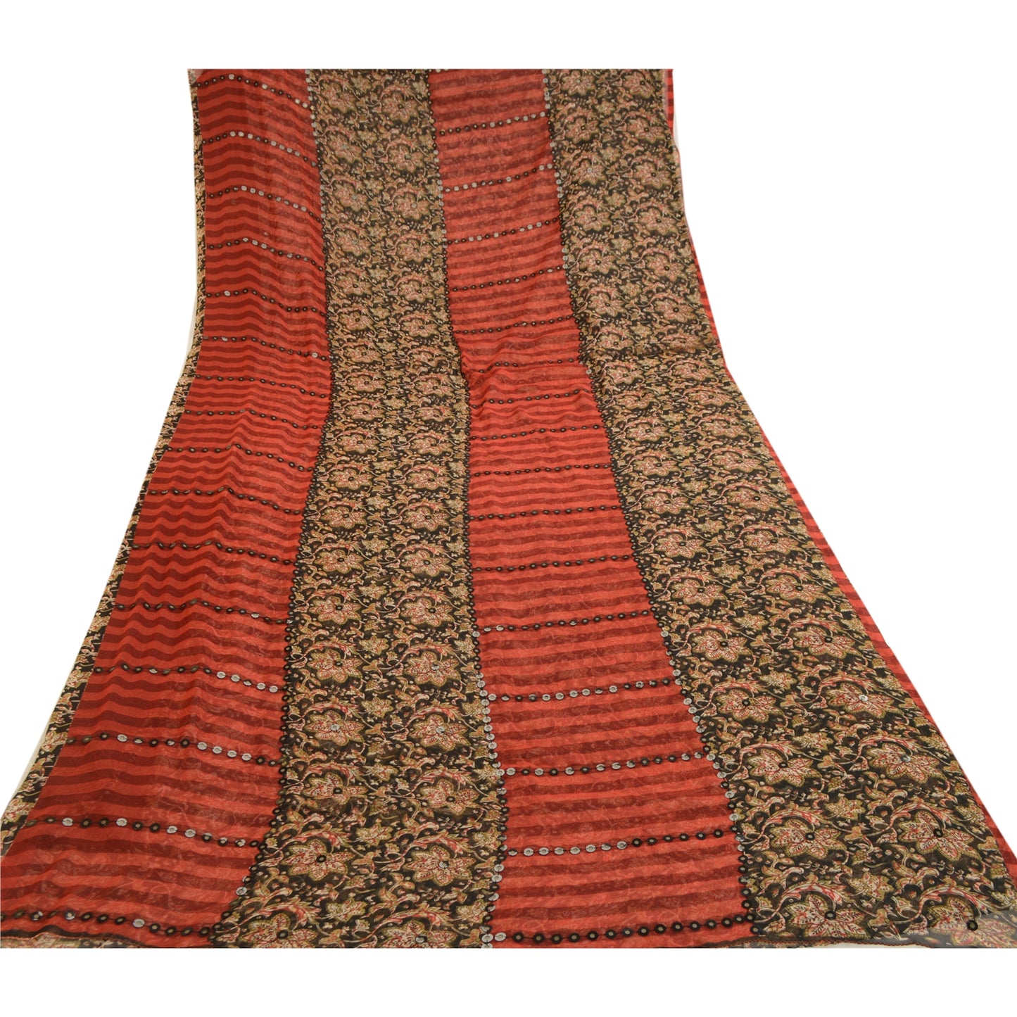 Sanskriti Vintage Sarees Black Printed Georgette Sari 5yd Floral Craft Sustainable Fabric