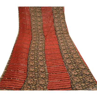Sanskriti Vintage Sarees Black Printed Georgette Sari 5yd Floral Craft Sustainable Fabric