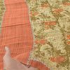 Sanskriti Vintage 100% Pure Georgette Silk Green/Orang Printed Saree 5 yD Craft Fabric Floral Upcycled Sarongs, Scarves, or Stoles