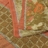 Sanskriti Vintage 100% Pure Georgette Silk Green/Orang Printed Saree 5 yD Craft Fabric Floral Upcycled Sarongs, Scarves, or Stoles