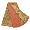 Sanskriti Vintage 100% Pure Georgette Silk Green/Orang Printed Saree 5 yD Craft Fabric Floral Upcycled Sarongs, Scarves, or Stoles