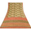 Sanskriti Vintage 100% Pure Georgette Silk Green/Orang Printed Saree 5 yD Craft Fabric Floral Upcycled Sarongs, Scarves, or Stoles