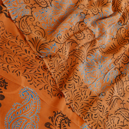 Sanskriti Vintage Block Printed Georgette Silk Sari Fabric - 5 Yd Create-Floral Dresses, Kaftans, Skirts, Tops