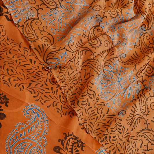 Sanskriti Vintage Block Printed Georgette Silk Sari Fabric - 5 Yd Create-Floral Dresses, Kaftans, Skirts, Tops