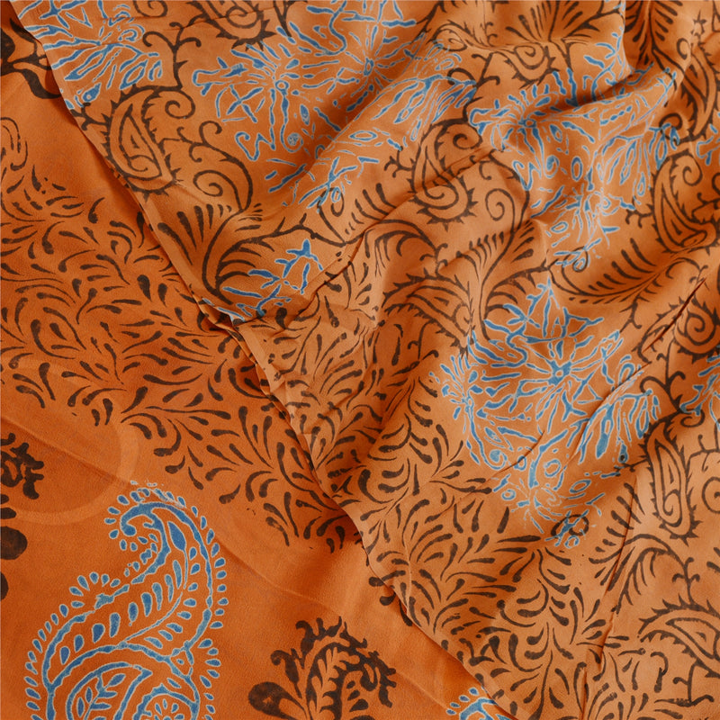 Sanskriti Vintage Block Printed Georgette Silk Sari Fabric - 5 Yd Create-Floral Dresses, Kaftans, Skirts, Tops