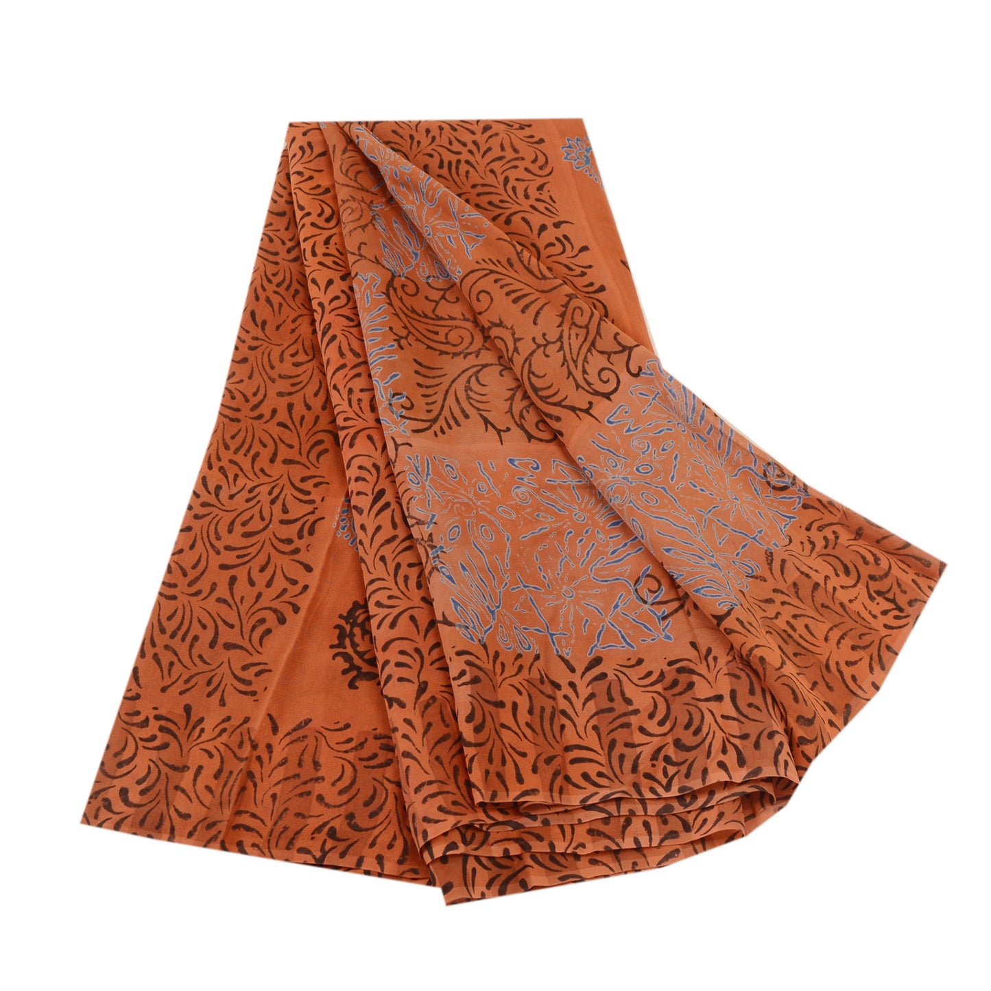 Sanskriti Vintage Block Printed Georgette Silk Sari Fabric - 5 Yd Create-Floral Dresses, Kaftans, Skirts, Tops