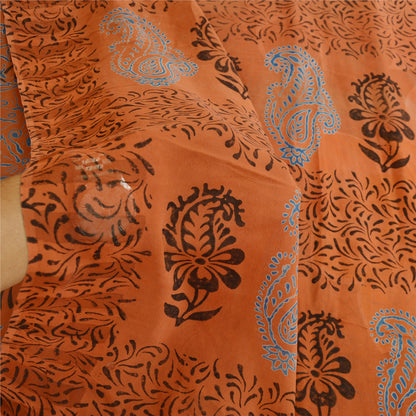 Sanskriti Vintage Block Printed Georgette Silk Sari Fabric - 5 Yd Create-Floral Dresses, Kaftans, Skirts, Tops