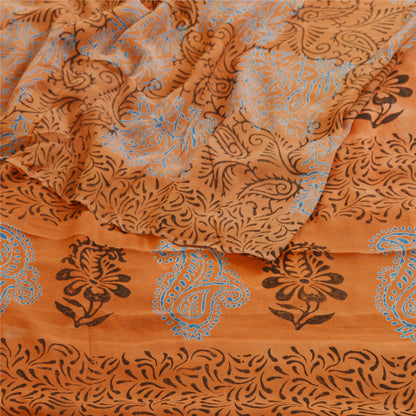 Sanskriti Vintage Block Printed Georgette Silk Sari Fabric - 5 Yd Create-Floral Dresses, Kaftans, Skirts, Tops