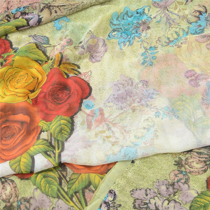 Sanskriti Vintage Sarees Cremefarvede Digitalt Trykt Georgette Blød Sari Håndværk Bæredygtigt Stof