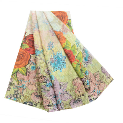 Sanskriti Vintage Sarees Cremefarvede Digitalt Trykt Georgette Blød Sari Håndværk Bæredygtigt Stof