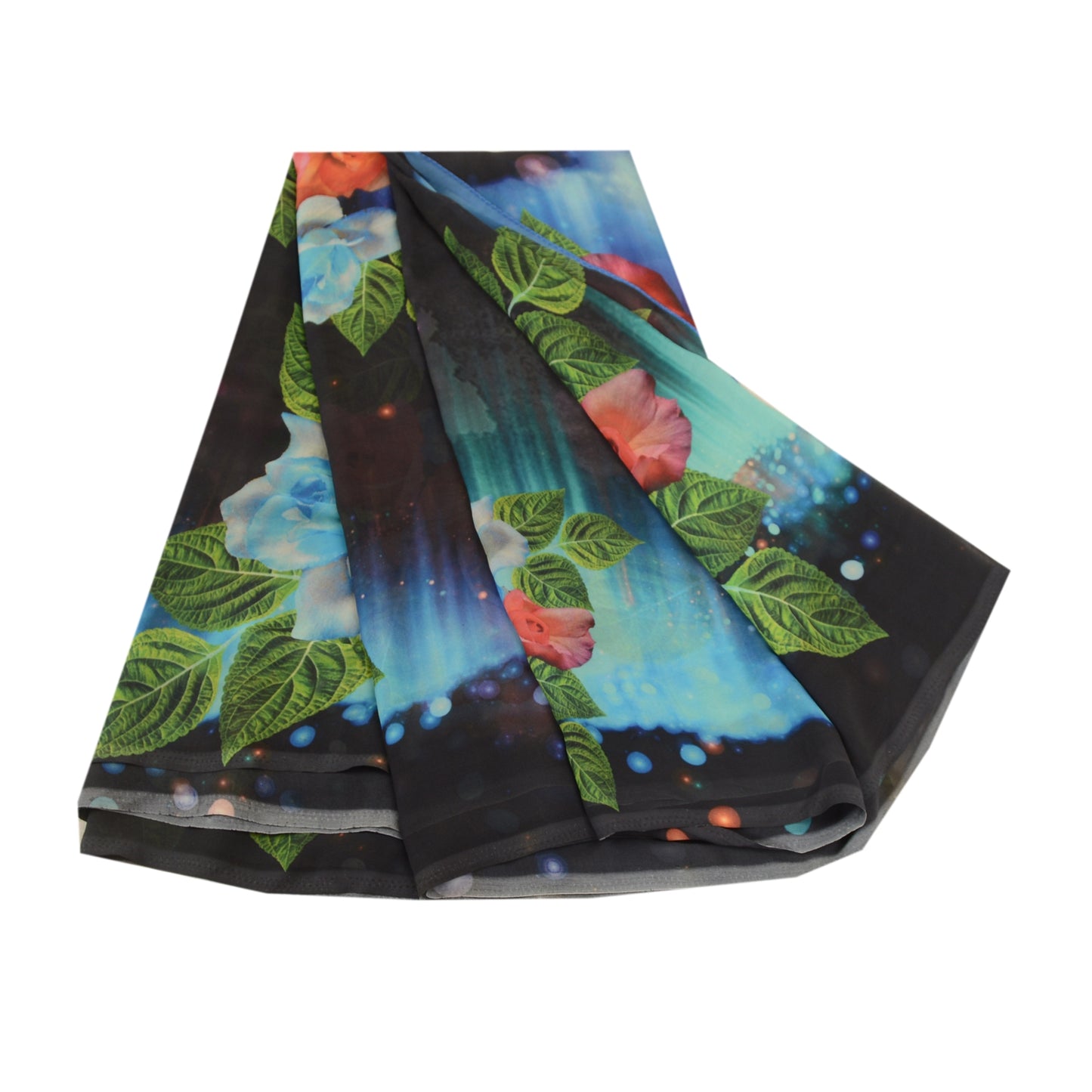 Sanskriti Vintage Sarees Black Digital Printed Georgette Sari Soft Craft Sustainable Fabric