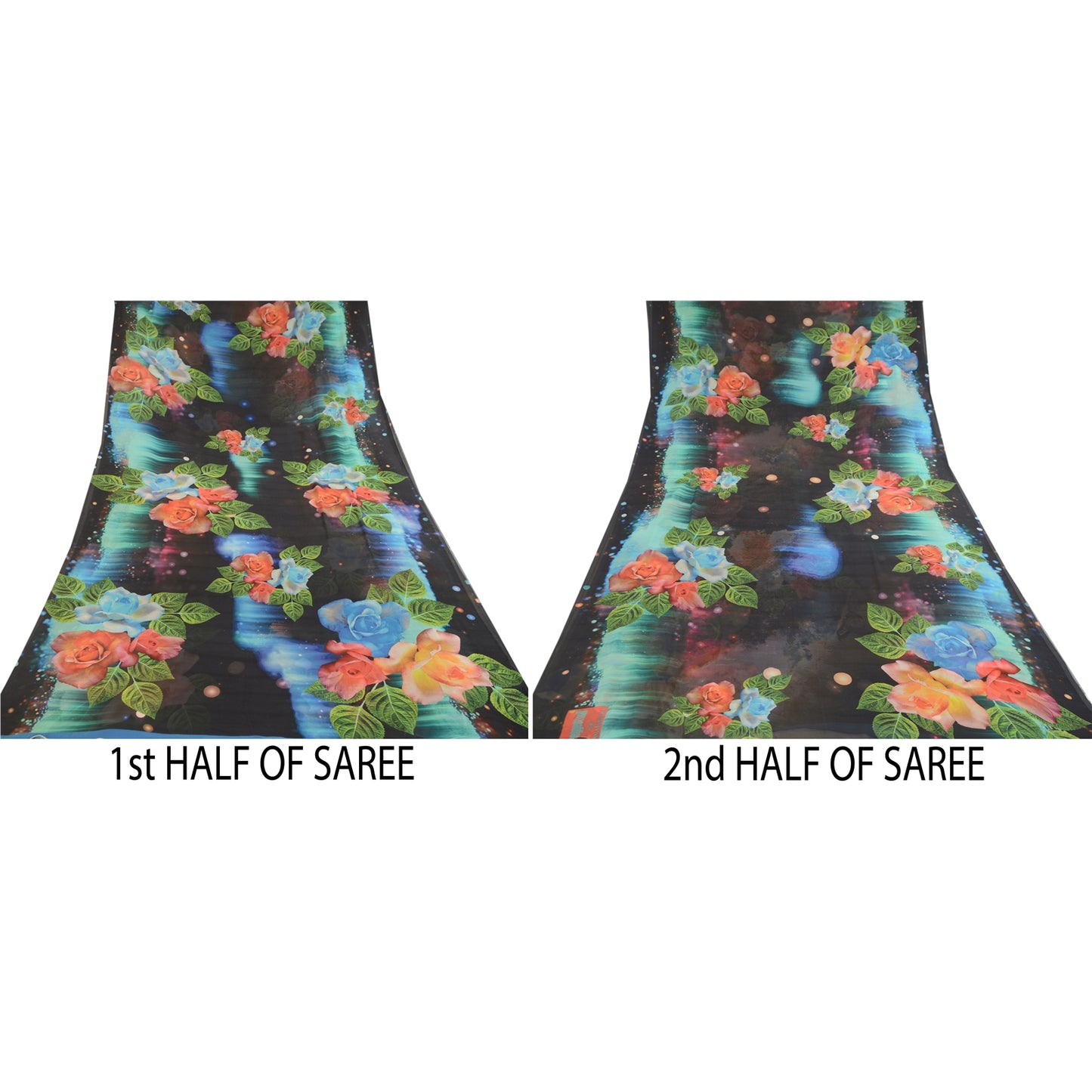 Sanskriti Vintage Sarees Black Digital Printed Georgette Sari Soft Craft Sustainable Fabric