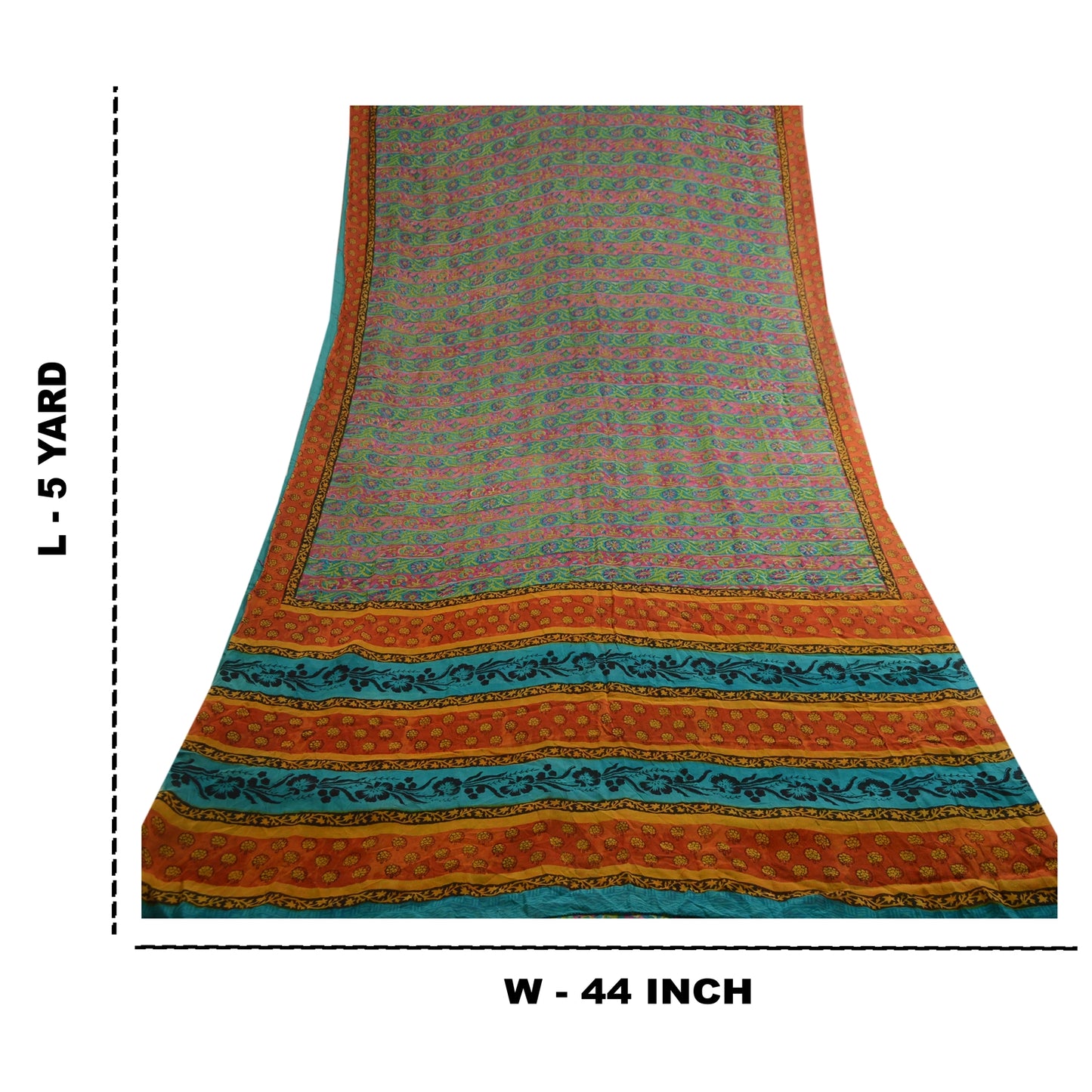 Sanskriti Vintage Sarees Grønne Ren Georgette Silke Trykt Sari Håndlavet 5yds Bæredygtigt Stof