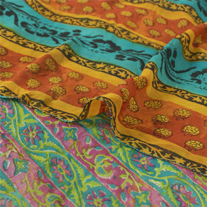 Sanskriti Vintage Sarees Grønne Ren Georgette Silke Trykt Sari Håndlavet 5yds Bæredygtigt Stof