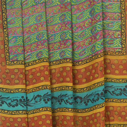 Sanskriti Vintage Sarees Grønne Ren Georgette Silke Trykt Sari Håndlavet 5yds Bæredygtigt Stof