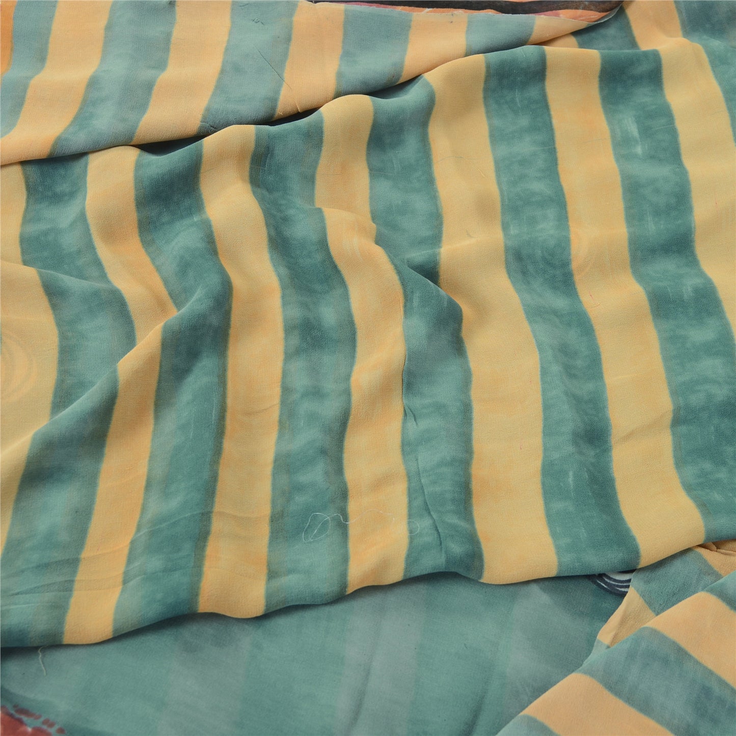 Sanskriti Vintage Pure Georgette Silk Gray & Orange Printed Saree 5Yd Craft Fabric Floral Recycled For Quilting, Home Decor For Upcyclers