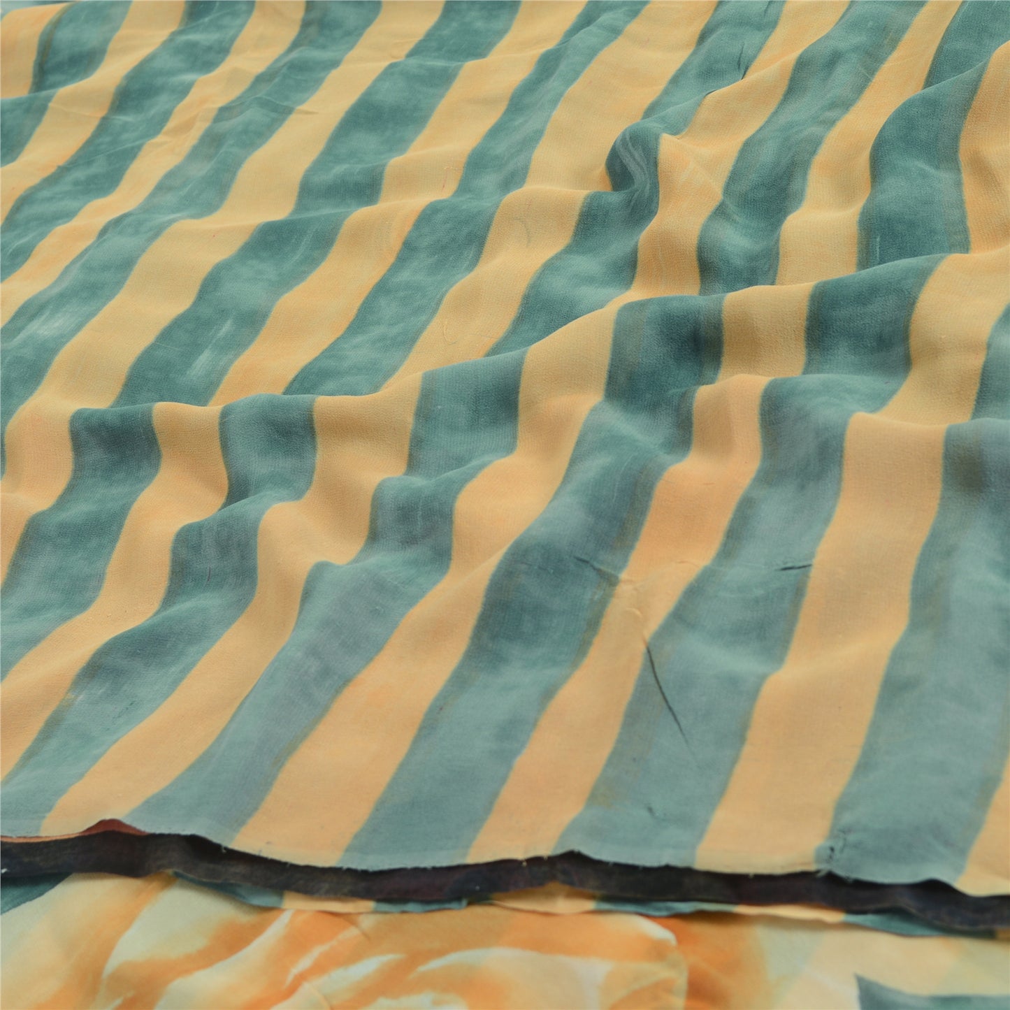 Sanskriti Vintage Pure Georgette Silk Gray & Orange Printed Saree 5Yd Craft Fabric Floral Recycled For Quilting, Home Decor For Upcyclers