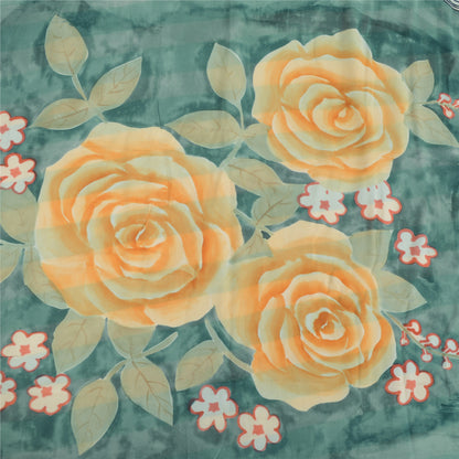 Sanskriti Vintage Pure Georgette Silk Gray & Orange Printed Saree 5Yd Craft Fabric Floral Recycled For Quilting, Home Decor For Upcyclers