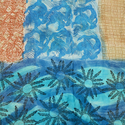 Sanskriti Vintage Sari Blend Georgette Fabric: Red & Blue Floral Printed, 5 Yard Home Decor, Women Floral Outfit, Bohomian Silk Scrap