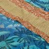 Sanskriti Vintage Sari Blend Georgette Fabric: Red & Blue Floral Printed, 5 Yard Home Decor, Women Floral Outfit, Bohomian Silk Scrap