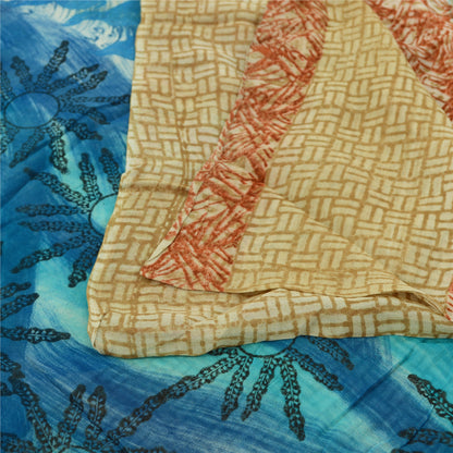 Sanskriti Vintage Sari Blend Georgette Fabric: Red & Blue Floral Printed, 5 Yard Home Decor, Women Floral Outfit, Bohomian Silk Scrap