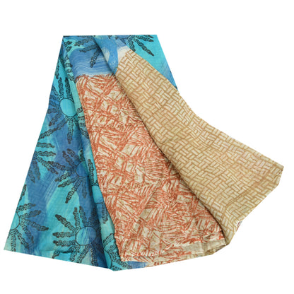 Sanskriti Vintage Sari Blend Georgette Fabric: Red & Blue Floral Printed, 5 Yard Home Decor, Women Floral Outfit, Bohomian Silk Scrap