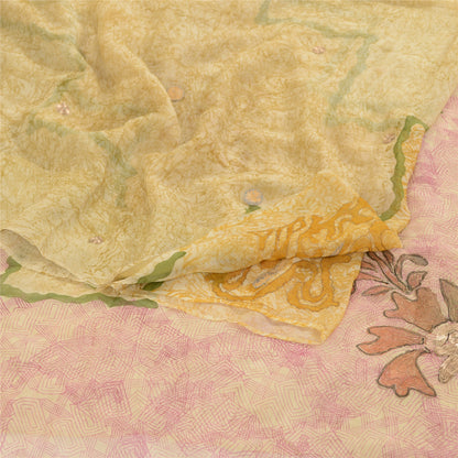 Sanskriti Vintage Sarees Cremefarvede Broderet Ren Georgette Silke Print Sari Bæredygtigt Stof
