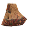 Sanskriti Vintage Sarees Brown Hand Beaded Print Pure Georgette Silk Sari Sustainable Fabric