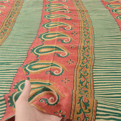 Sanskriti Vintage Sarees Red Pure Georgette Silk Paisley Print Sari Craft Sustainable Fabric