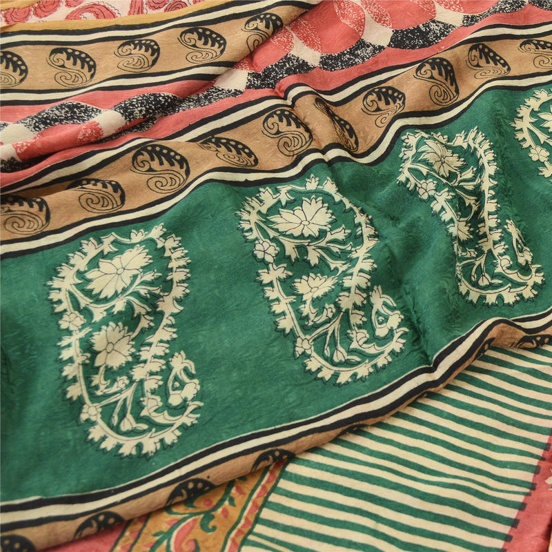 Sanskriti Vintage Sarees Red Pure Georgette Silk Paisley Print Sari Craft Sustainable Fabric