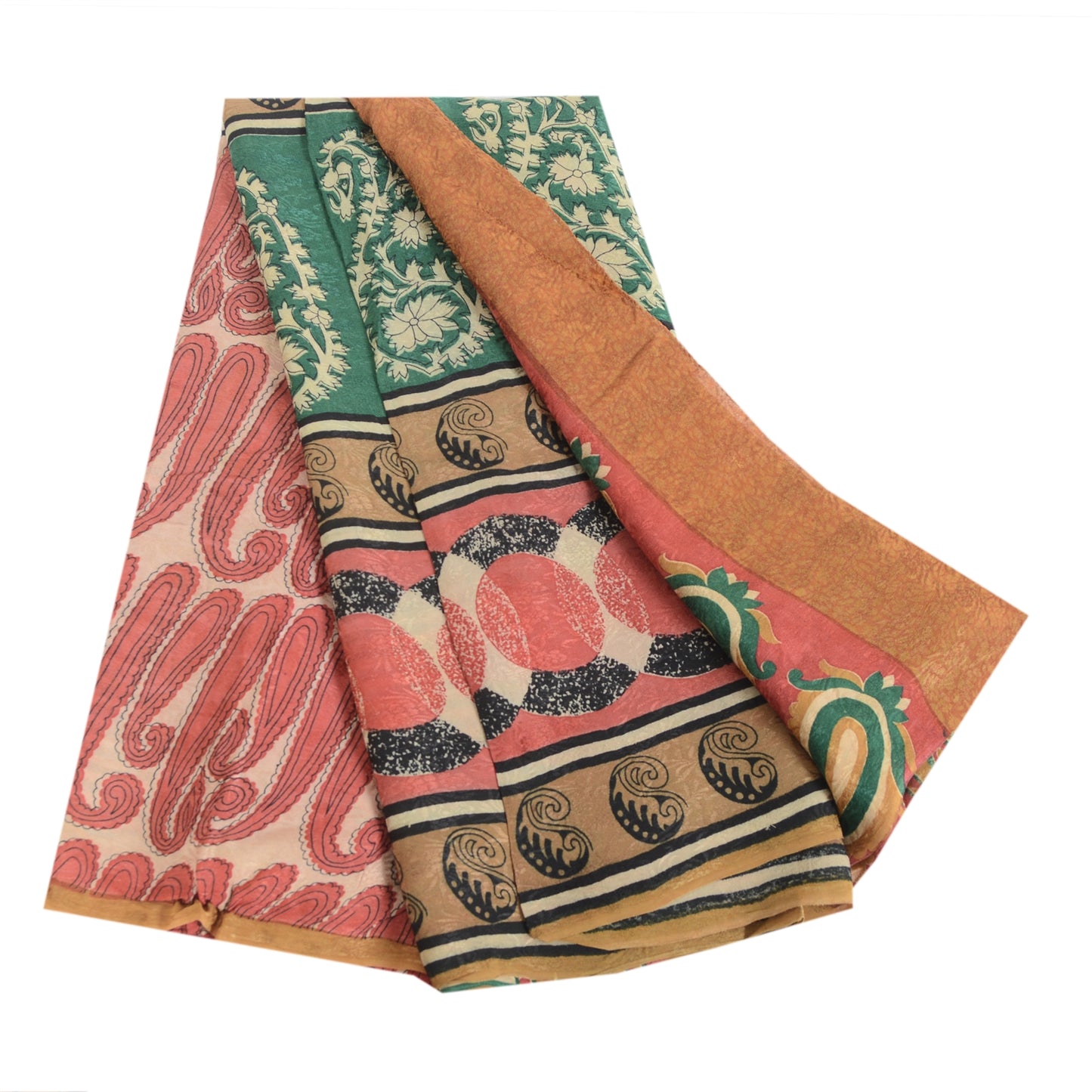 Sanskriti Vintage Sarees Red Pure Georgette Silk Paisley Print Sari Craft Sustainable Fabric