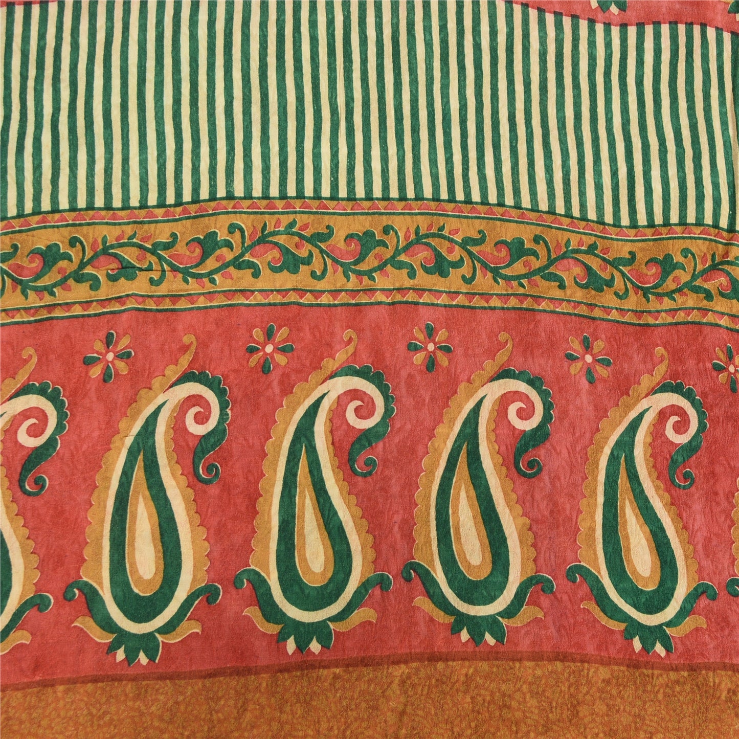 Sanskriti Vintage Sarees Red Pure Georgette Silk Paisley Print Sari Craft Sustainable Fabric