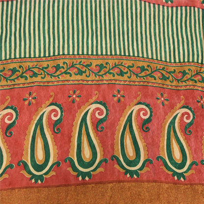 Sanskriti Vintage Sarees Red Pure Georgette Silk Paisley Print Sari Craft Sustainable Fabric
