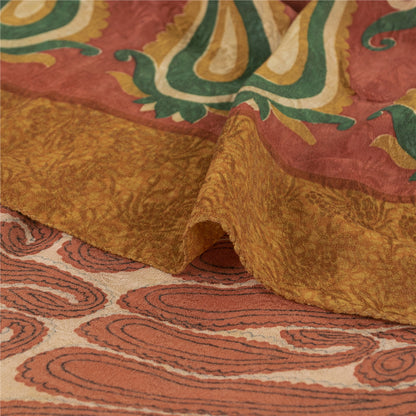 Sanskriti Vintage Sarees Red Pure Georgette Silk Paisley Print Sari Craft Sustainable Fabric