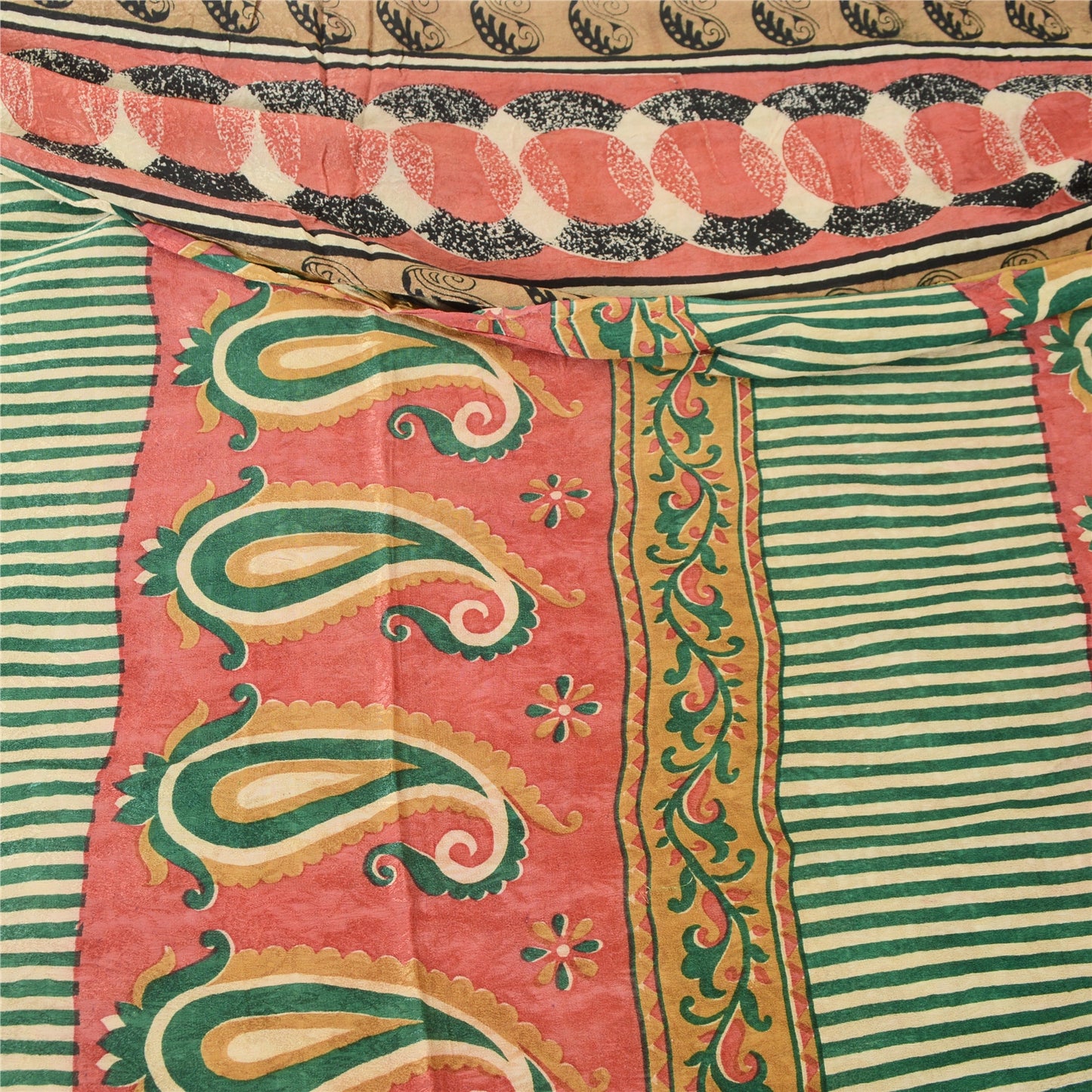 Sanskriti Vintage Sarees Red Pure Georgette Silk Paisley Print Sari Craft Sustainable Fabric