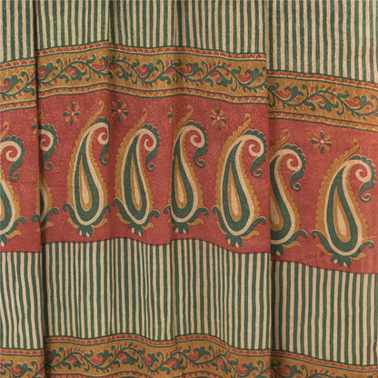 Sanskriti Vintage Sarees Red Pure Georgette Silk Paisley Print Sari Craft Sustainable Fabric