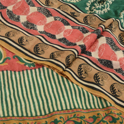 Sanskriti Vintage Sarees Red Pure Georgette Silk Paisley Print Sari Craft Sustainable Fabric