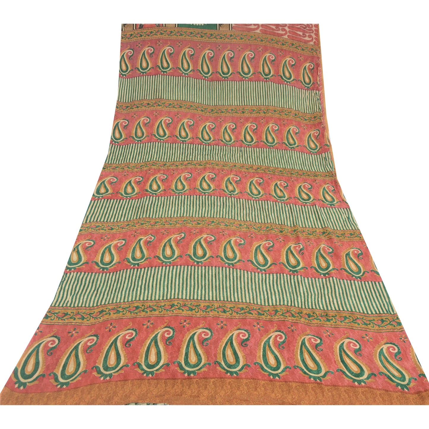 Sanskriti Vintage Sarees Red Pure Georgette Silk Paisley Print Sari Craft Sustainable Fabric