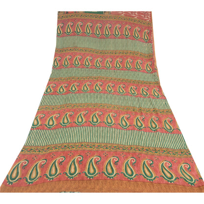 Sanskriti Vintage Sarees Red Pure Georgette Silk Paisley Print Sari Craft Sustainable Fabric