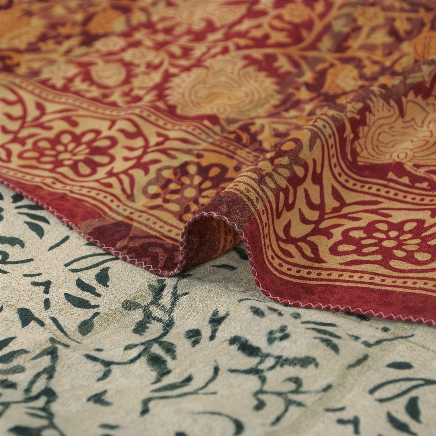 Sanskriti Vintage Sari 100% Pure Georgette Silk Green Printed aSarees 5Yd Craft Fabric Create-Floral Dresses, Kaftans, Skirts, Tops