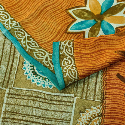 Sanskriti Vintage Sarees Multi Pure Georgette Silk Printed Sari 5yd Craft Sustainable Fabric