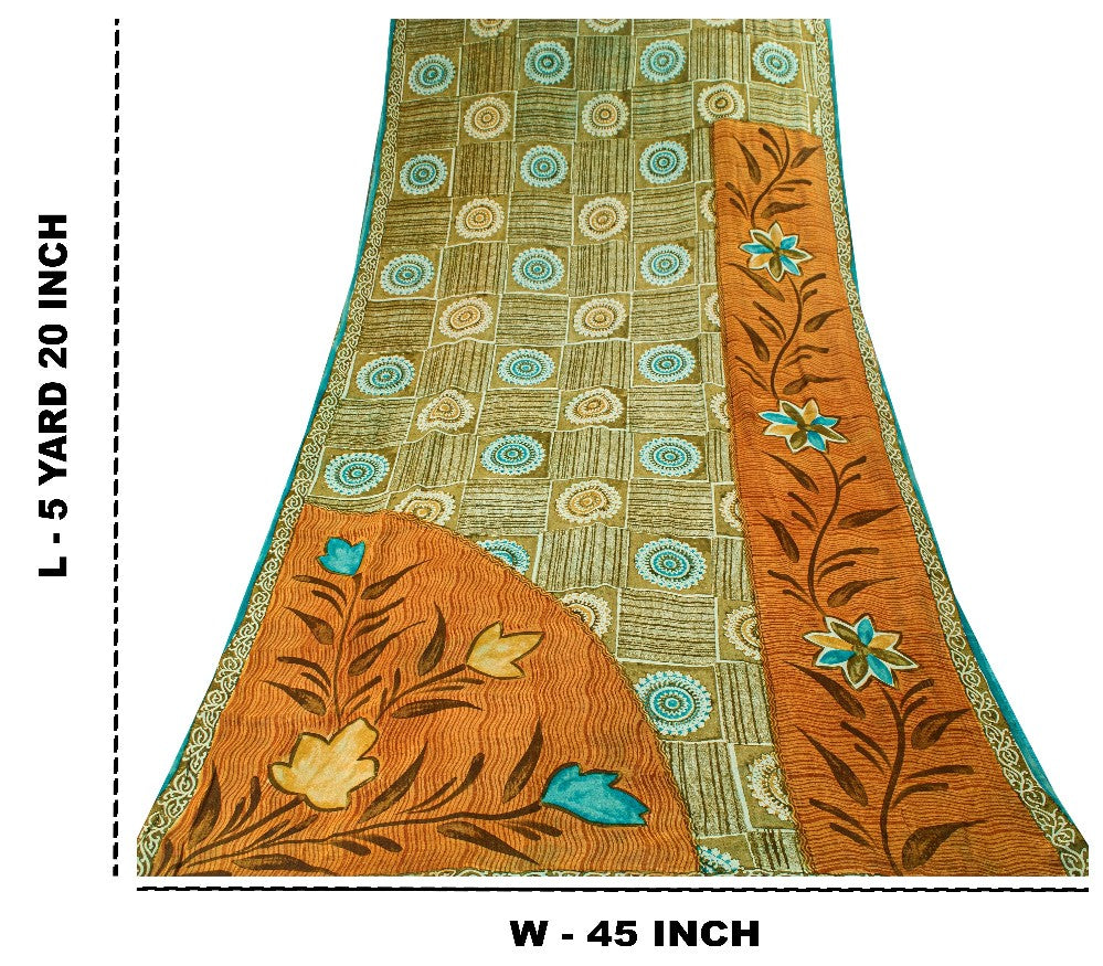 Sanskriti Vintage Sarees Multi Pure Georgette Silk Printed Sari 5yd Craft Sustainable Fabric