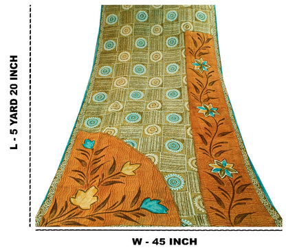 Sanskriti Vintage Sarees Multi Pure Georgette Silk Printed Sari 5yd Craft Sustainable Fabric