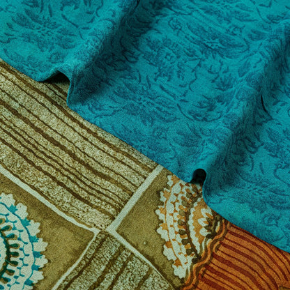 Sanskriti Vintage Sarees Multi Pure Georgette Silk Printed Sari 5yd Craft Sustainable Fabric