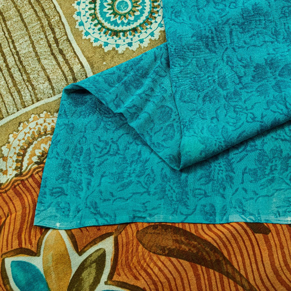 Sanskriti Vintage Sarees Multi Pure Georgette Silk Printed Sari 5yd Craft Sustainable Fabric