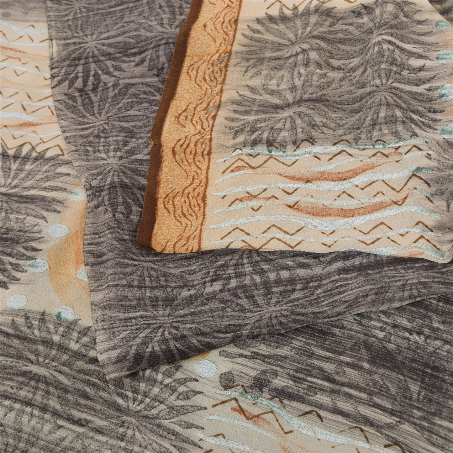 Sanskriti Vintage Sarees Multi Pure Georgette Silk Printed Sari 5YD Craft Sustainable Fabric