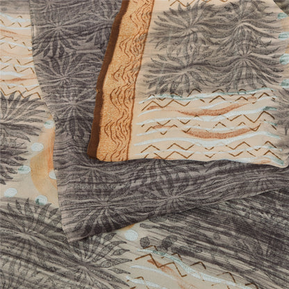 Sanskriti Vintage Sarees Multi Pure Georgette Silk Printed Sari 5YD Craft Sustainable Fabric