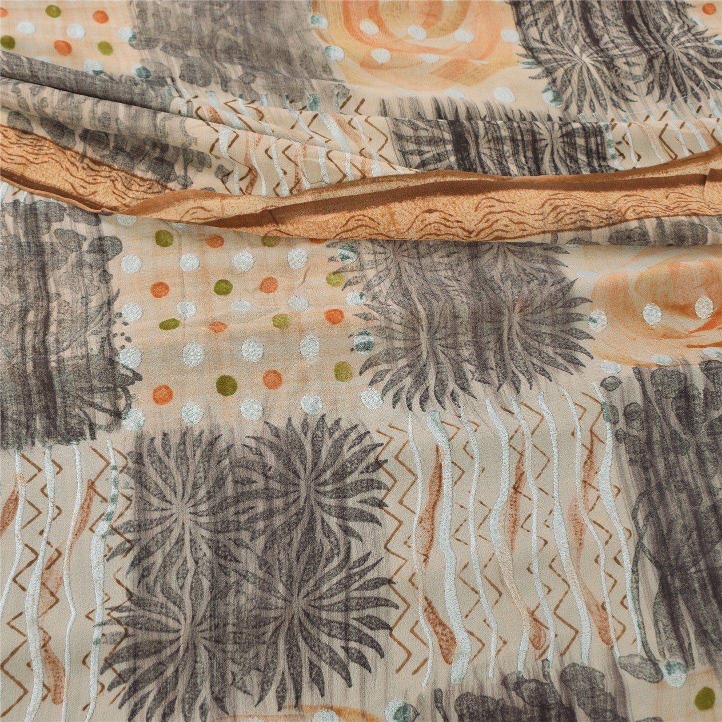 Sanskriti Vintage Sarees Multi Pure Georgette Silk Printed Sari 5YD Craft Sustainable Fabric