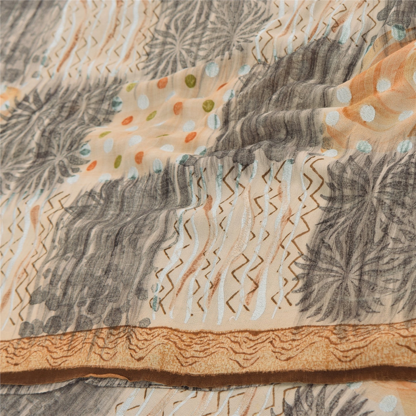 Sanskriti Vintage Sarees Multi Pure Georgette Silk Printed Sari 5YD Craft Sustainable Fabric